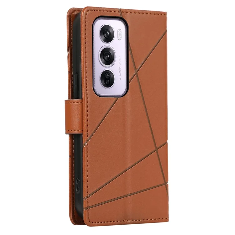 DF-06 Für Oppo Reno12 Pro 5G (Global) Lederklappenhülle mit Linieneindruck - Braun