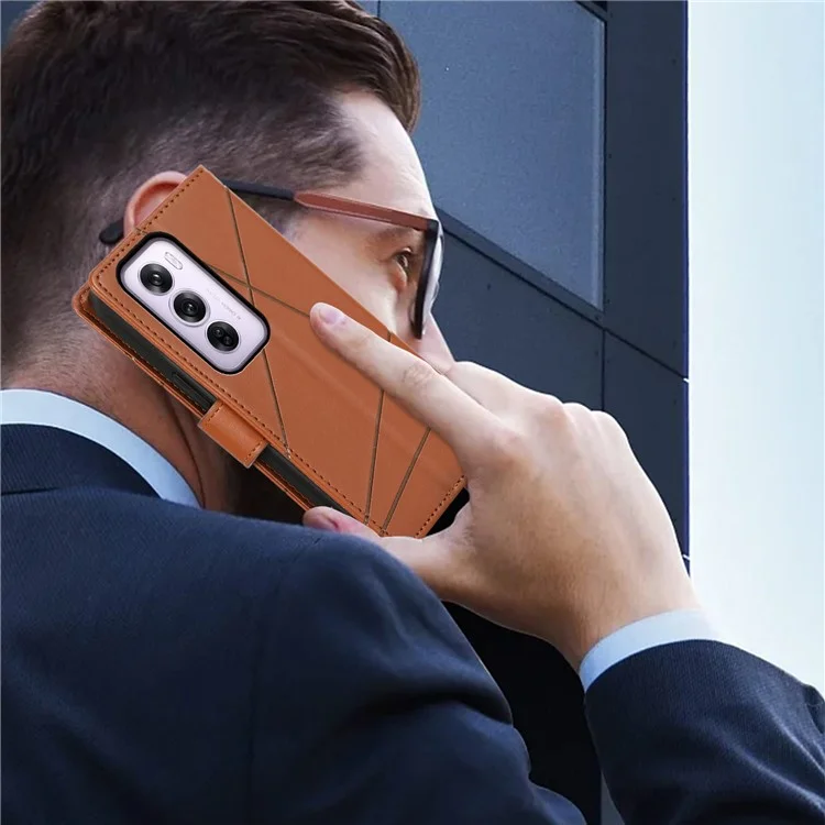 DF-06 Für Oppo Reno12 Pro 5G (Global) Lederklappenhülle mit Linieneindruck - Braun