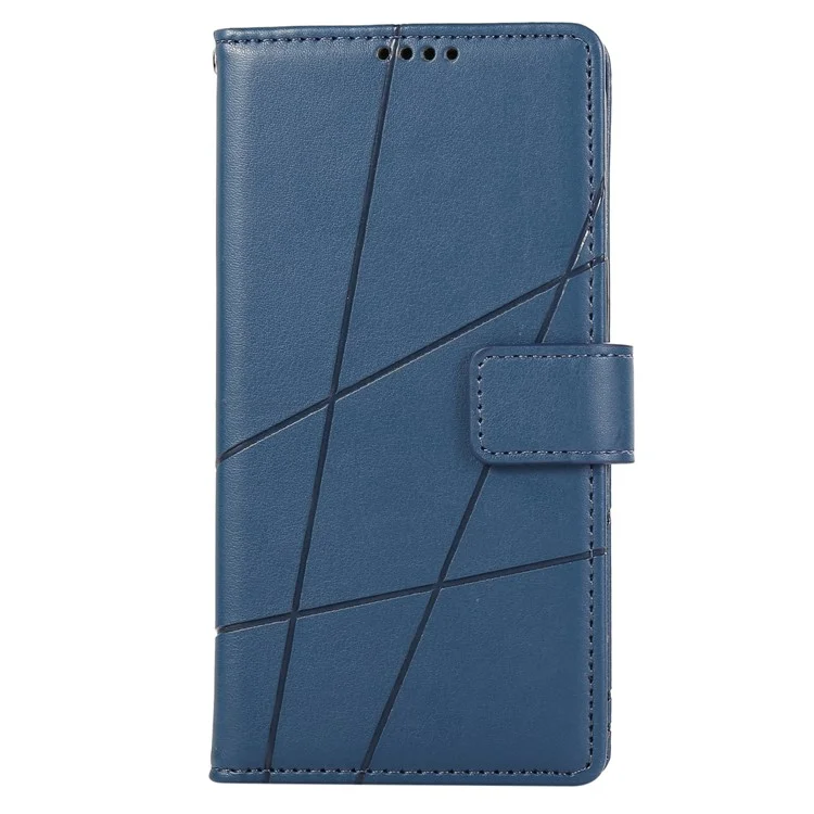 DF-06 For Oppo Reno12 5G (Global) Wallet Phone Case Line Imprint Leather Flip Cover - Blue