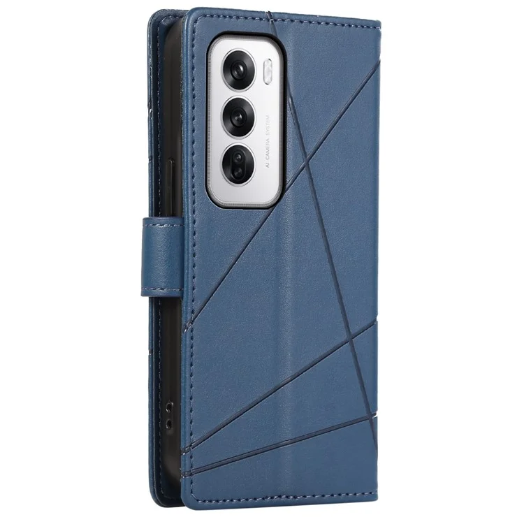 DF-06 For Oppo Reno12 5G (Global) Wallet Phone Case Line Imprint Leather Flip Cover - Blue