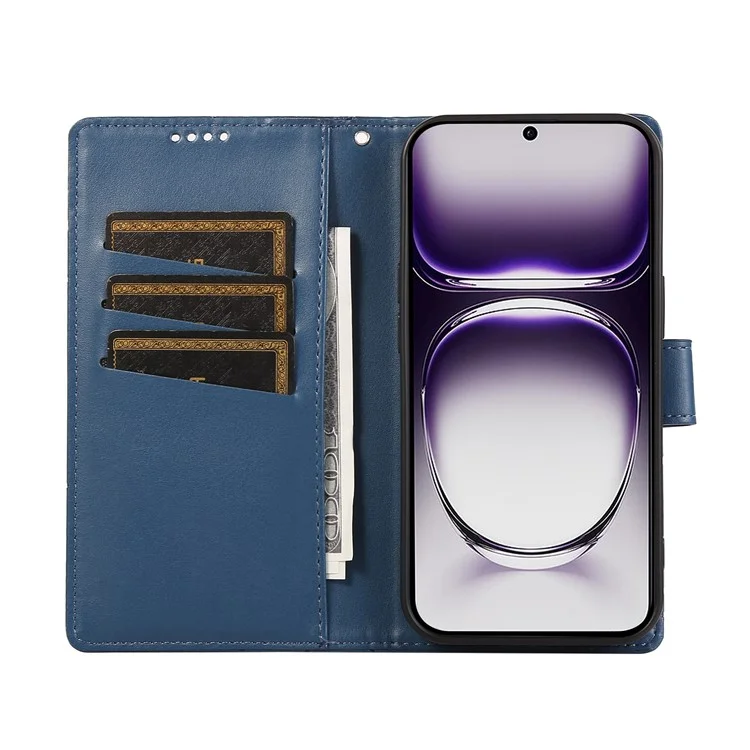 DF-06 For Oppo Reno12 5G (Global) Wallet Phone Case Line Imprint Leather Flip Cover - Blue