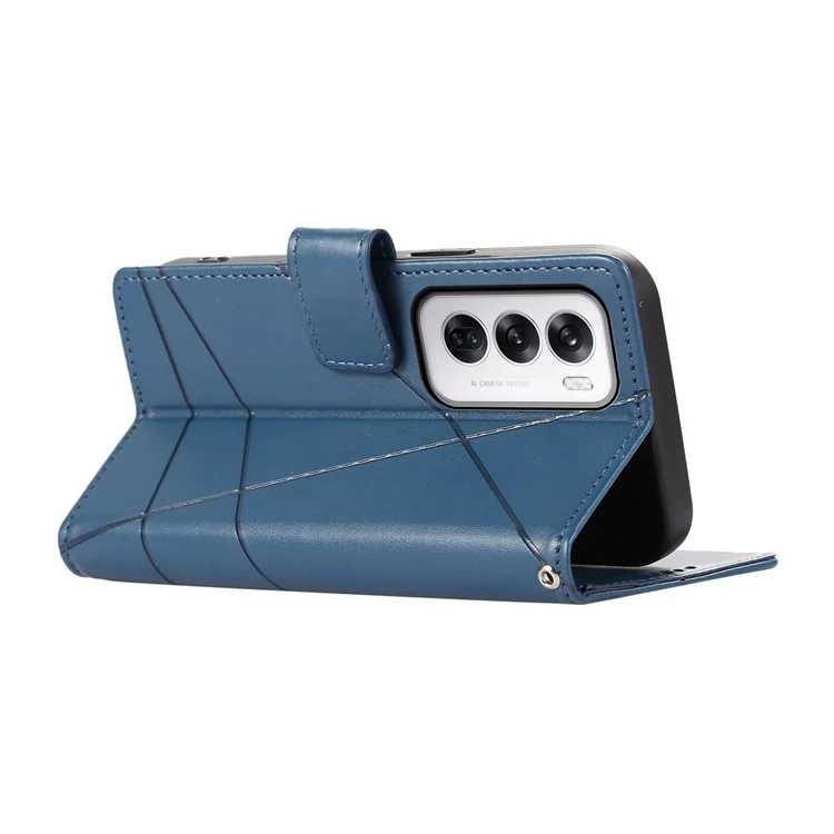 DF-06 For Oppo Reno12 5G (Global) Wallet Phone Case Line Imprint Leather Flip Cover - Blue