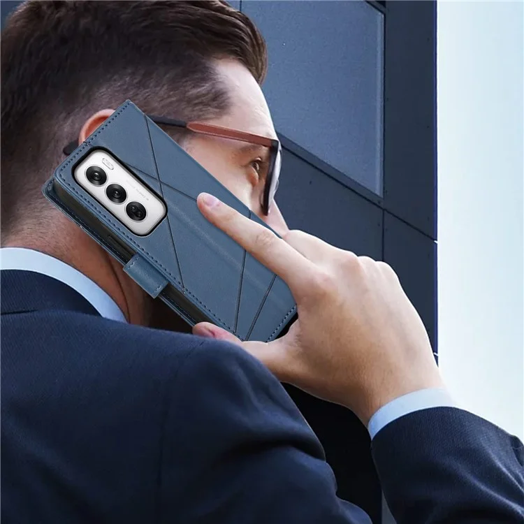DF-06 For Oppo Reno12 5G (Global) Wallet Phone Case Line Imprint Leather Flip Cover - Blue