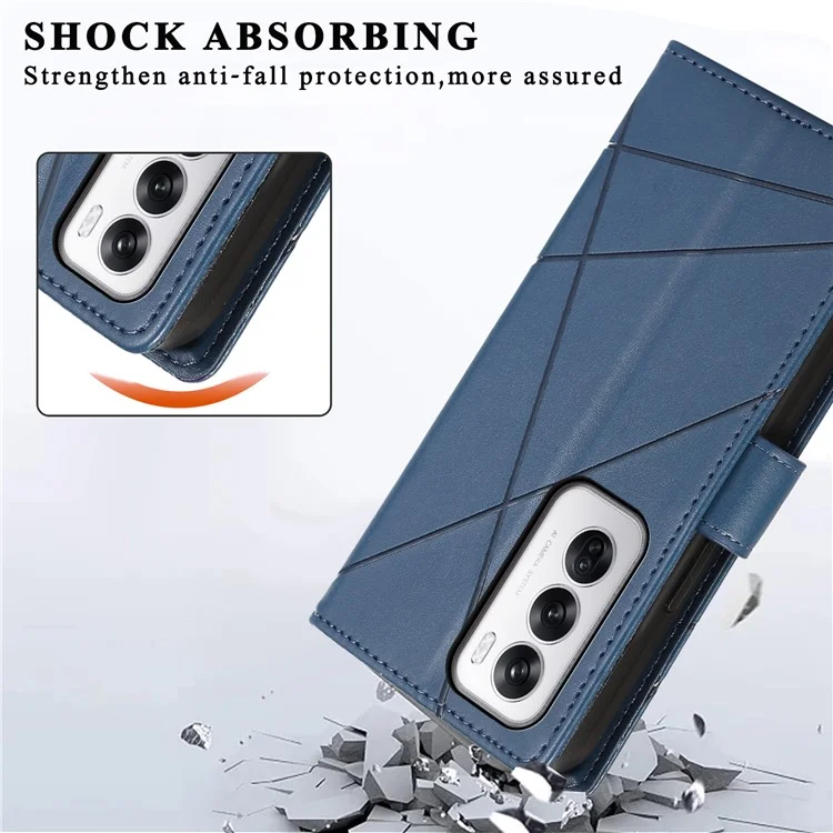 DF-06 For Oppo Reno12 5G (Global) Wallet Phone Case Line Imprint Leather Flip Cover - Blue