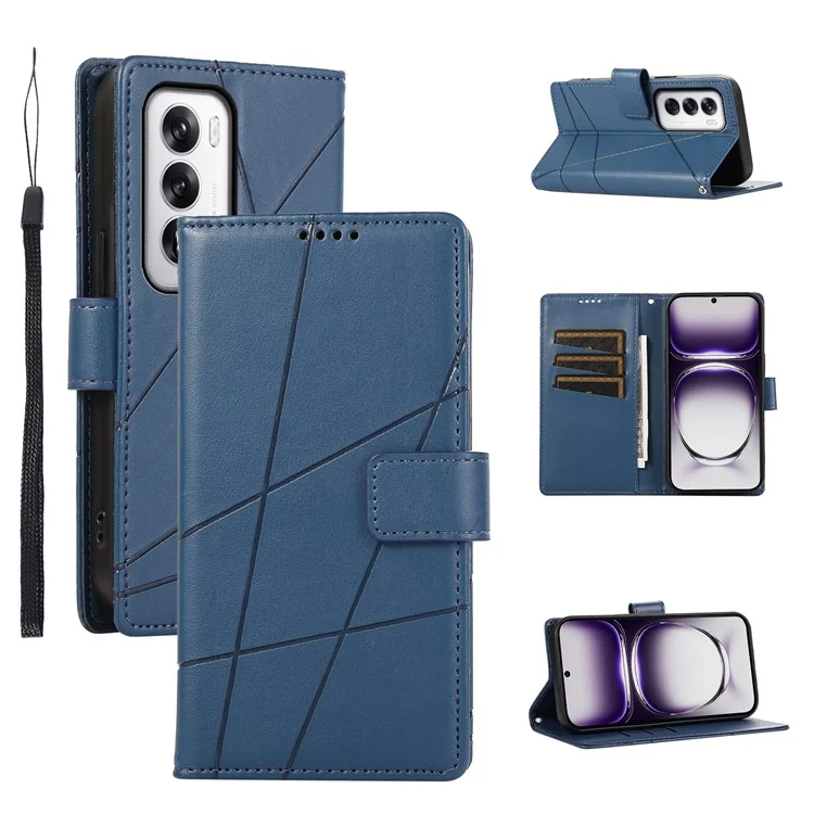 DF-06 For Oppo Reno12 5G (Global) Wallet Phone Case Line Imprint Leather Flip Cover - Blue