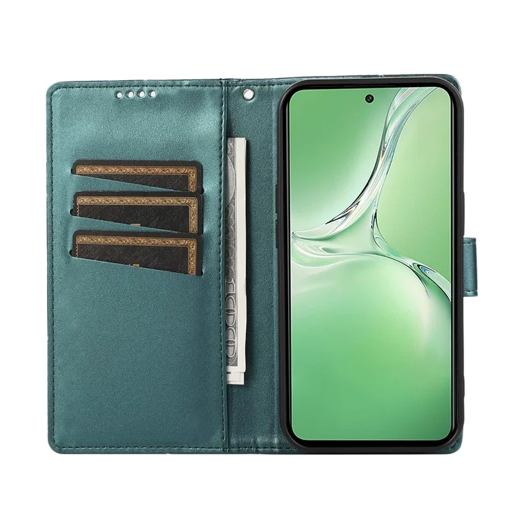 DF-06 For Oppo K12 / Nord CE4 5G Phone Case Leather Flip Wallet Cover Line Imprint - Green