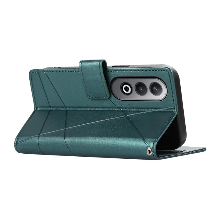 DF-06 For Oppo K12 / Nord CE4 5G Phone Case Leather Flip Wallet Cover Line Imprint - Green