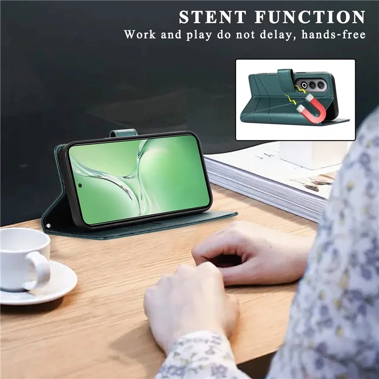 DF-06 For Oppo K12 / Nord CE4 5G Phone Case Leather Flip Wallet Cover Line Imprint - Green