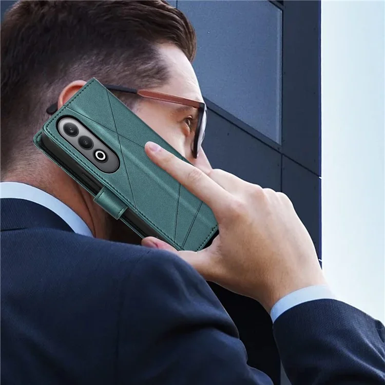 DF-06 For Oppo K12 / Nord CE4 5G Phone Case Leather Flip Wallet Cover Line Imprint - Green