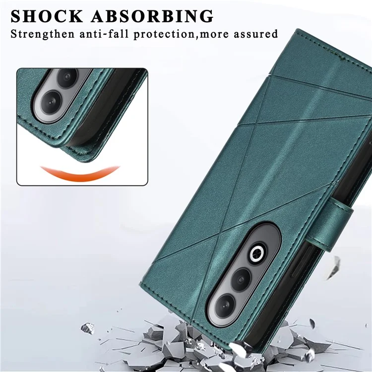 DF-06 For Oppo K12 / Nord CE4 5G Phone Case Leather Flip Wallet Cover Line Imprint - Green