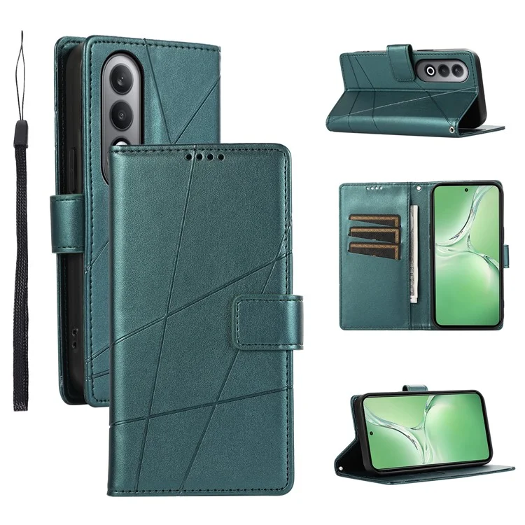 DF-06 For Oppo K12 / Nord CE4 5G Phone Case Leather Flip Wallet Cover Line Imprint - Green