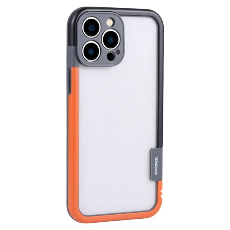 WOLMTT For iPhone 16 Pro Max Case Transparence Panneau Arrière PC+TPU Housse de Téléphone Cadre Bicolore - Orange+Gris