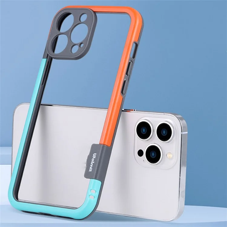 WOLMTT For iPhone 16 Pro Max Case Transparence Panneau Arrière PC+TPU Housse de Téléphone Cadre Bicolore - Orange+Gris