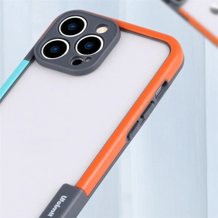 WOLMTT For iPhone 16 Pro Max Case Transparence Panneau Arrière PC+TPU Housse de Téléphone Cadre Bicolore - Orange+Gris
