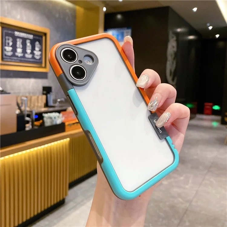 WOLMTT Чехол для iPhone 16 Гибридный ПК+ТПУ Чехол для телефона Двухцветный Сплайсинг Грань - Синий+Оранжевый