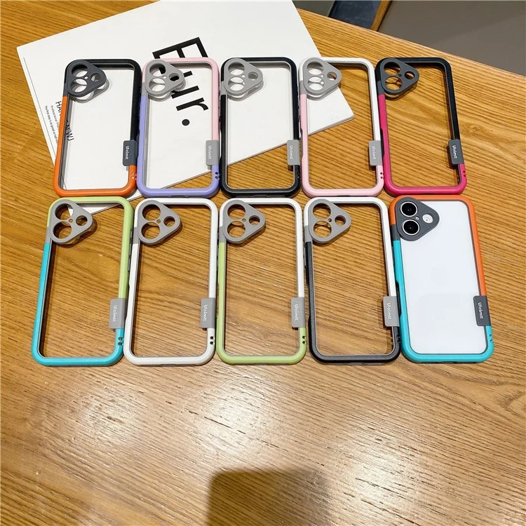 WOLMTT For iPhone 16 Plus Case PC+TPU Transparent Phone Cover Dual Color Frame Aesthetic Design - Black+Black