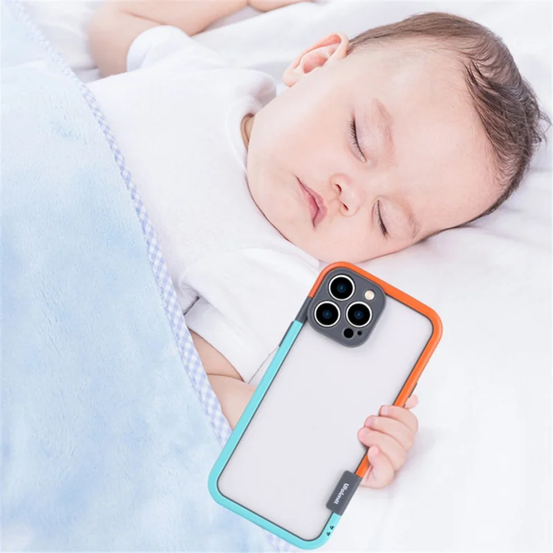 WOLMTT Obudowa na iPhone 16 Pro, kolorowa ramka, przezroczysta obudowa PC+TPU - fioletowa+różowa