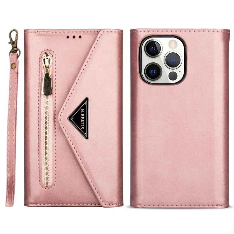 N.BEKUS Custodie per iPhone 16 Pro Pelle al tatto con Tasche per Carte - Oro Rosa