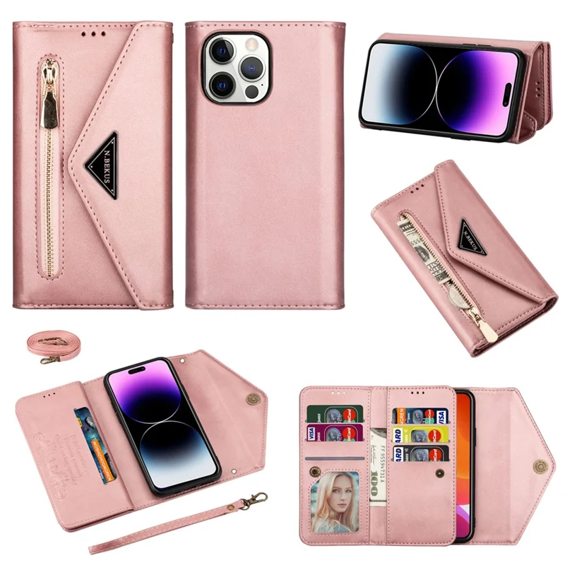 N.BEKUS Custodie per iPhone 16 Pro Pelle al tatto con Tasche per Carte - Oro Rosa