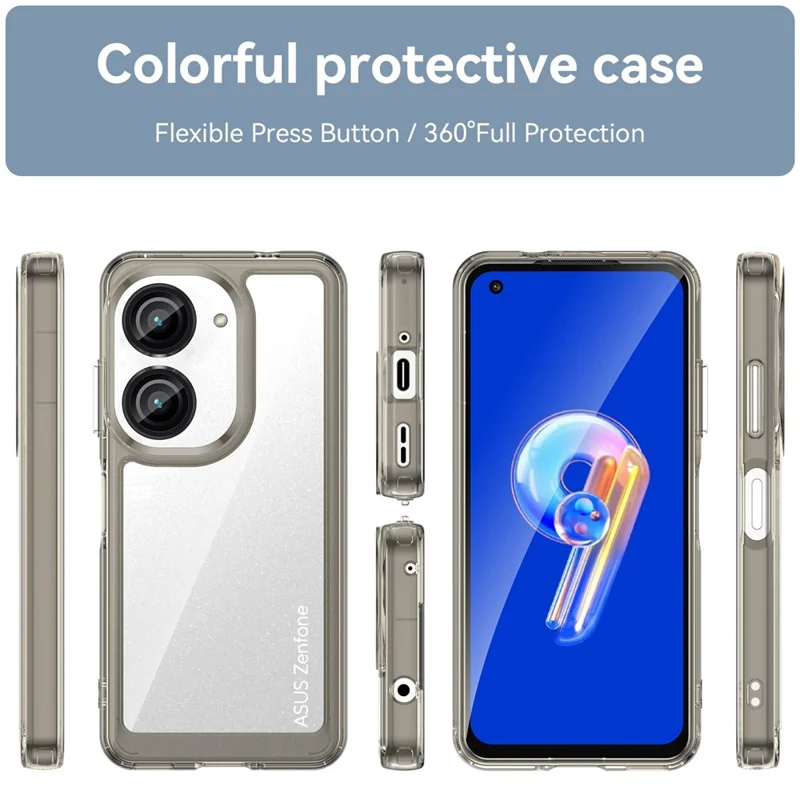 For Asus Zenfone 9 5G / 10 5G TPU + Acrylic Clear Back Phone Protective Case Anti-drop Anti-scratch Back Cover - Transparent Grey
