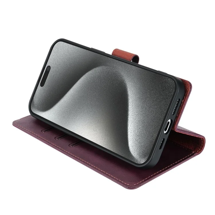 N.BEKUS CSJ-001 For iPhone 16 Pro Wallet Case PU Leather Cover with Stand - Wine Red