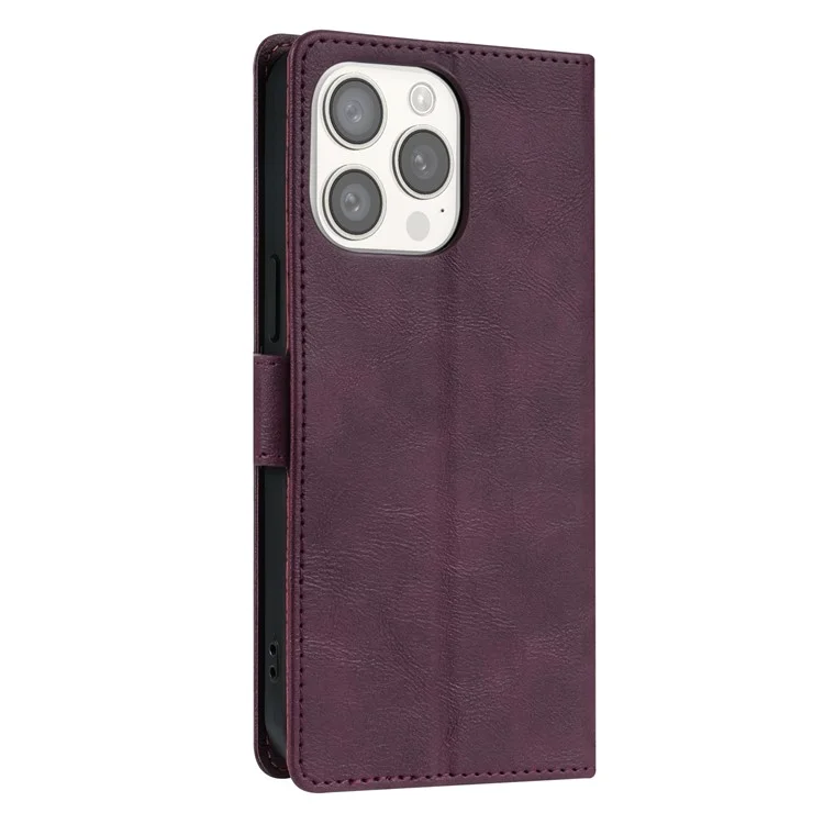 N.BEKUS CSJ-001 For iPhone 16 Pro Wallet Case PU Leather Cover with Stand - Wine Red