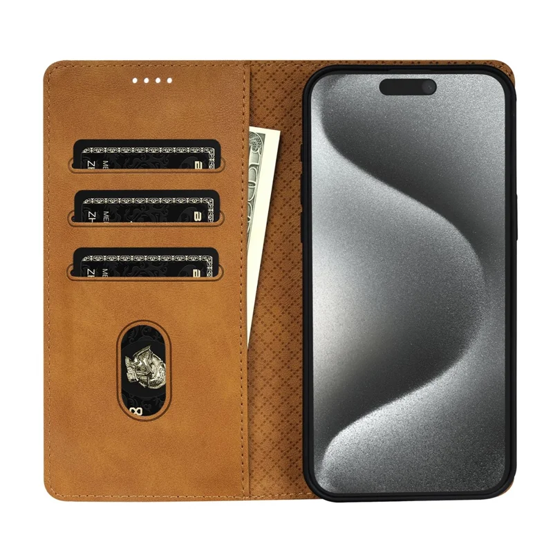 N.BEKUS CSJ-001 For iPhone 16 Pro Wallet Case PU Leather Cover with Stand - Brown