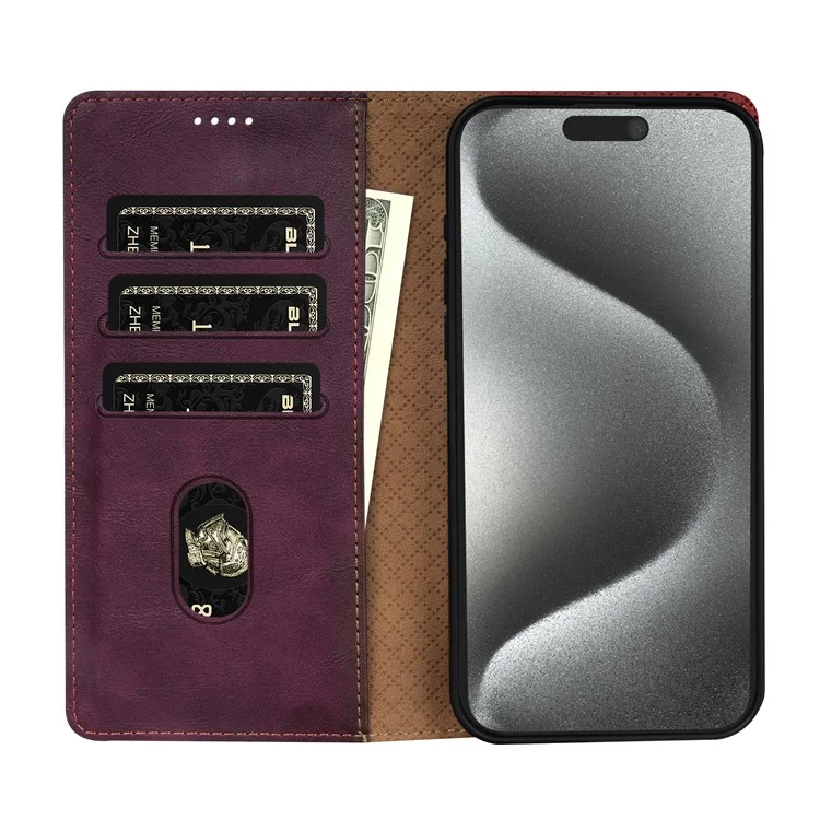 N.BEKUS CSJ-001 Per iPhone 16 Pro Max Stand Case Custodia in Pelle PU Wallet Phone - Rosso Vino