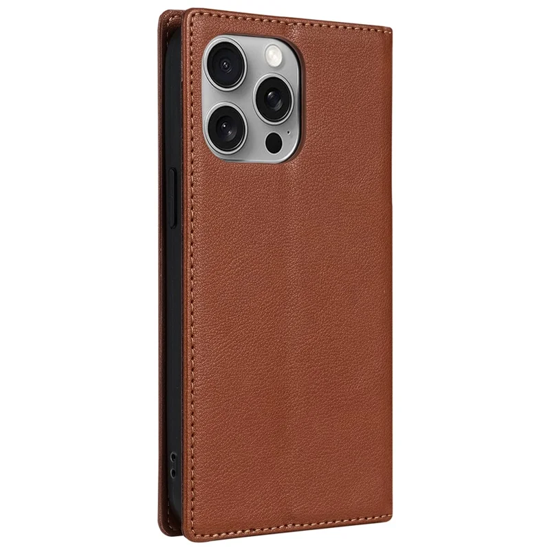 BKS-001 For iPhone 16 Pro Max Case PU Leather Phone Cover Magnetic Closure - Brown