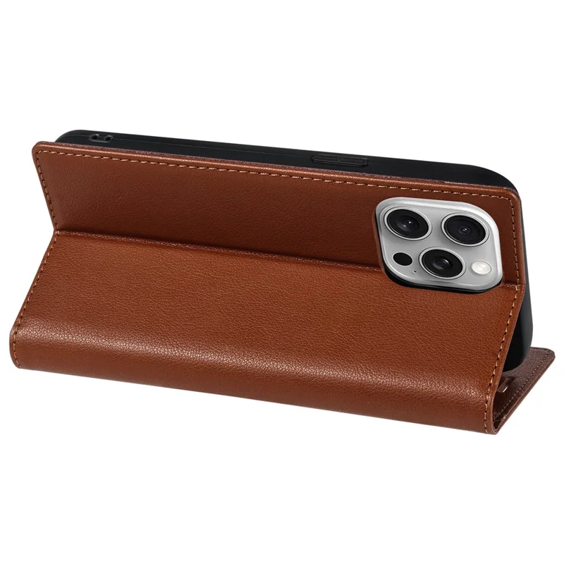 BKS-001 For iPhone 16 Pro Max Case PU Leather Phone Cover Magnetic Closure - Brown