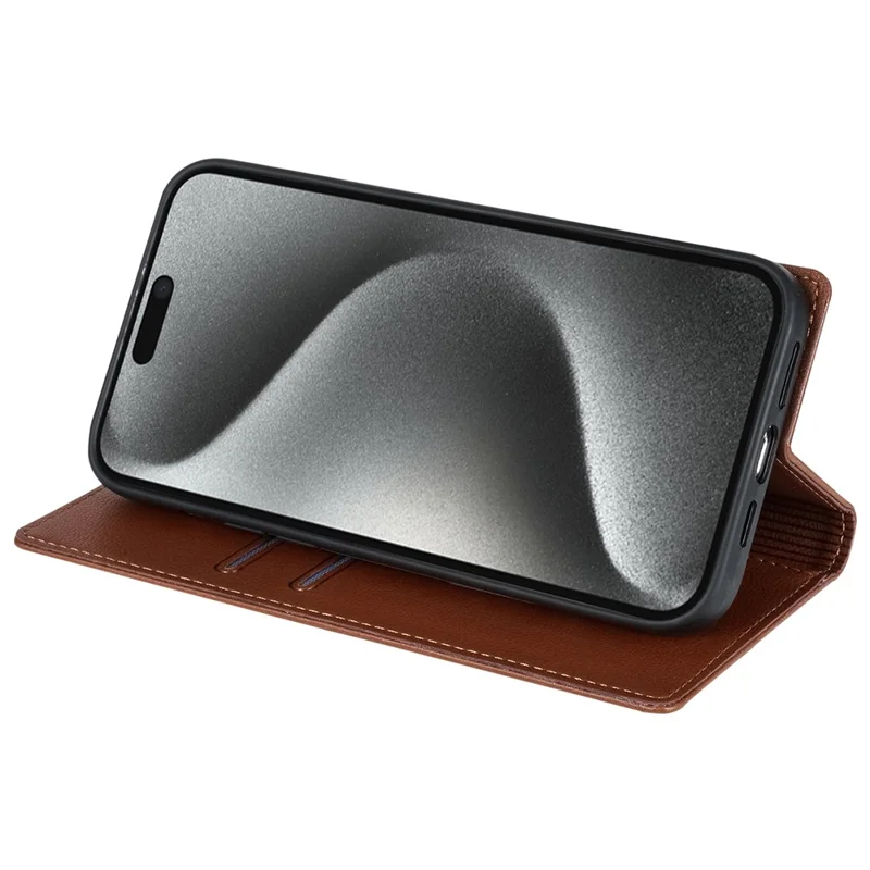 BKS-001 For iPhone 16 Pro Max Case PU Leather Phone Cover Magnetic Closure - Brown