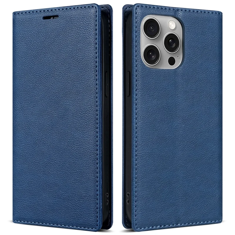 BKS-001 For iPhone 16 Pro Wallet Case Magnetic Closure PU Leather Phone Cover - Blue