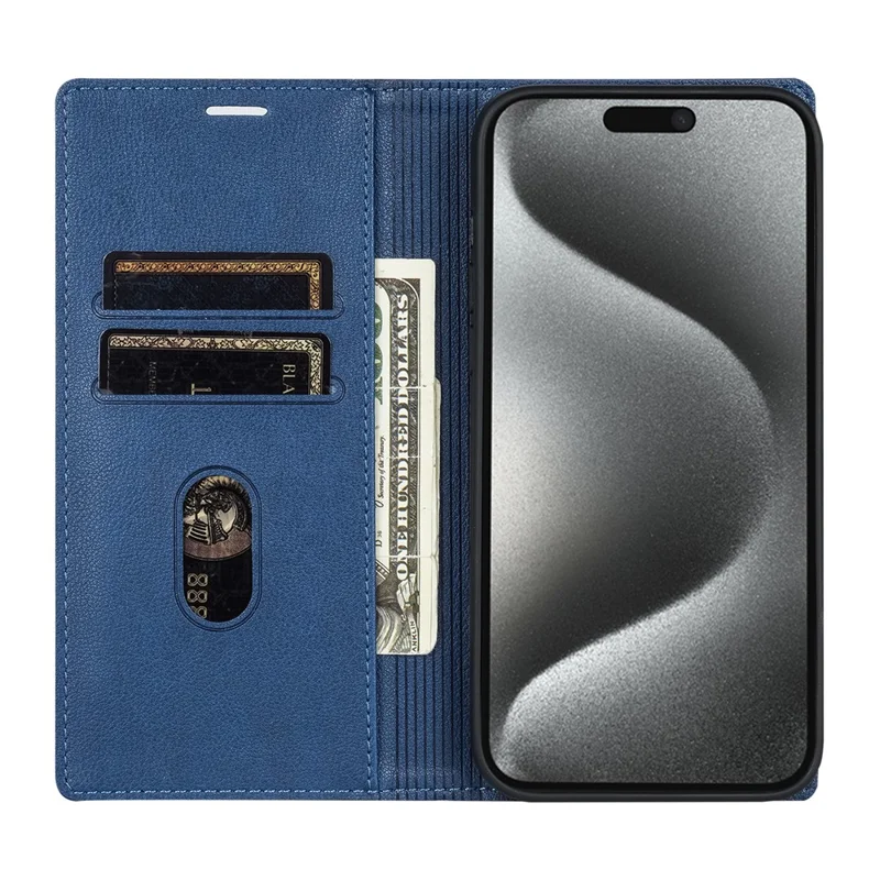 BKS-001 For iPhone 16 Pro Wallet Case Magnetic Closure PU Leather Phone Cover - Blue