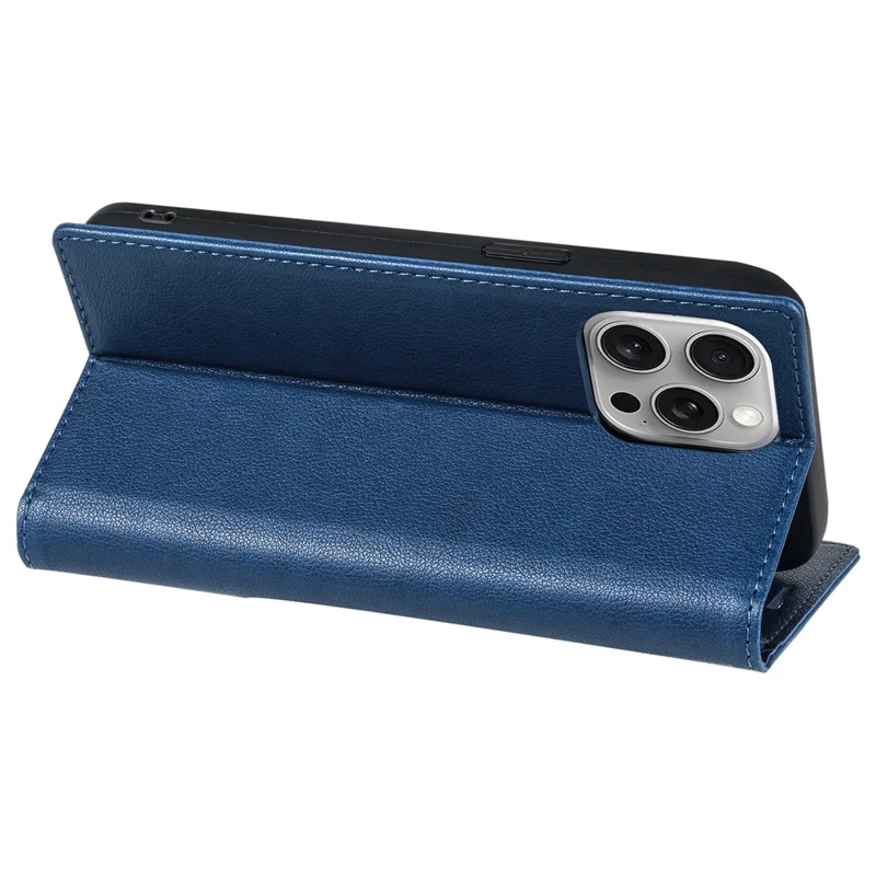 BKS-001 For iPhone 16 Pro Wallet Case Magnetic Closure PU Leather Phone Cover - Blue