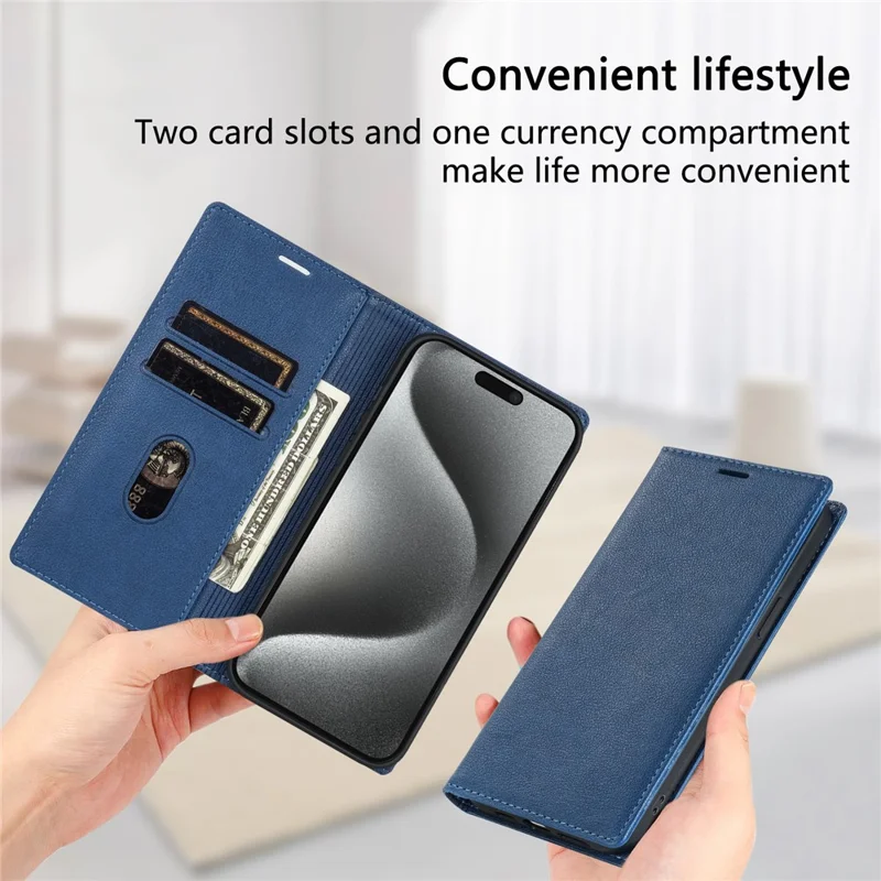 BKS-001 For iPhone 16 Pro Wallet Case Magnetic Closure PU Leather Phone Cover - Blue