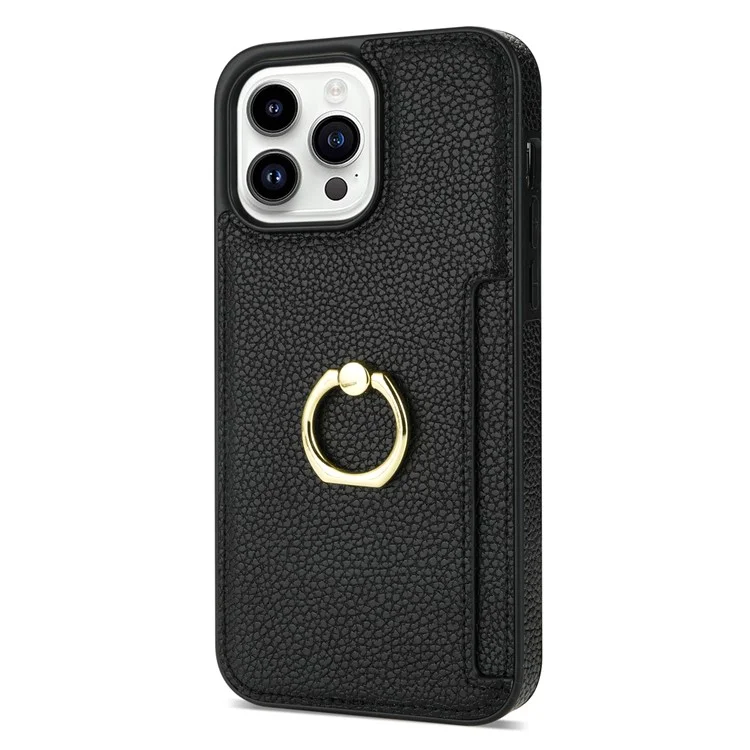 Per iPhone 16 Pro Max Kickstand Case PU+TPU Card Holder Phone Cover - Nero
