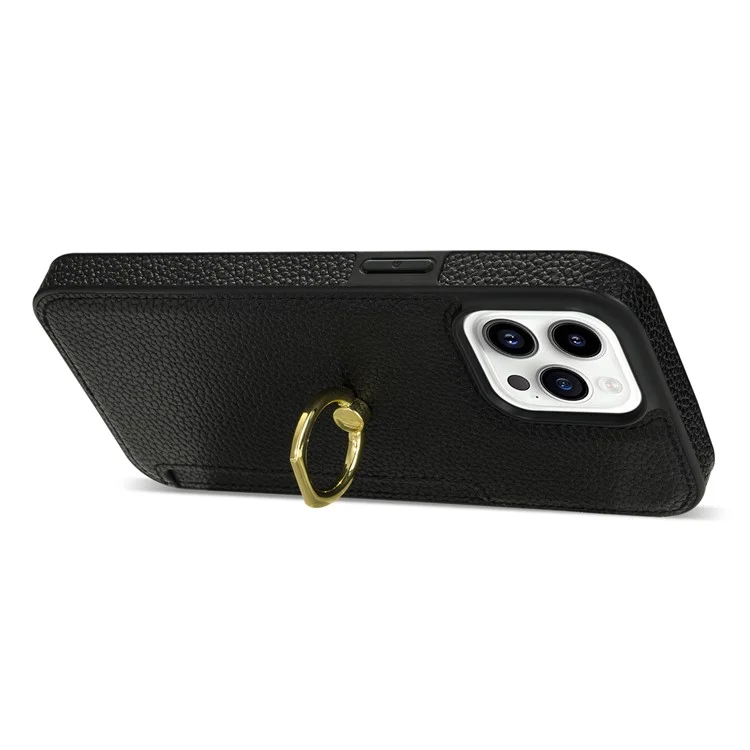 Per iPhone 16 Pro Max Kickstand Case PU+TPU Card Holder Phone Cover - Nero