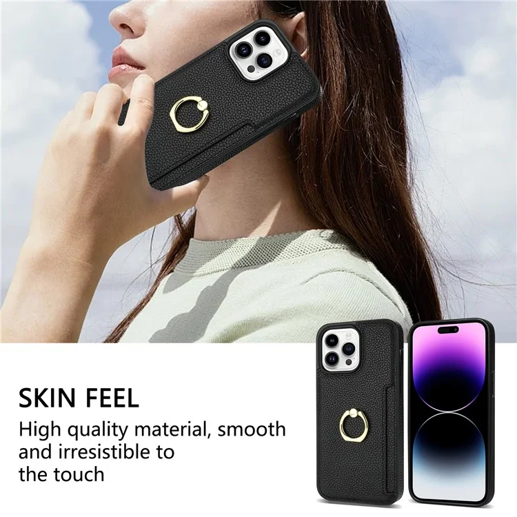 Per iPhone 16 Pro Max Kickstand Case PU+TPU Card Holder Phone Cover - Nero