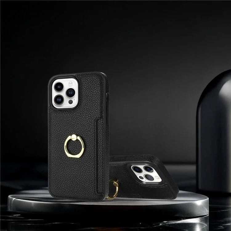 Per iPhone 16 Pro Max Kickstand Case PU+TPU Card Holder Phone Cover - Nero