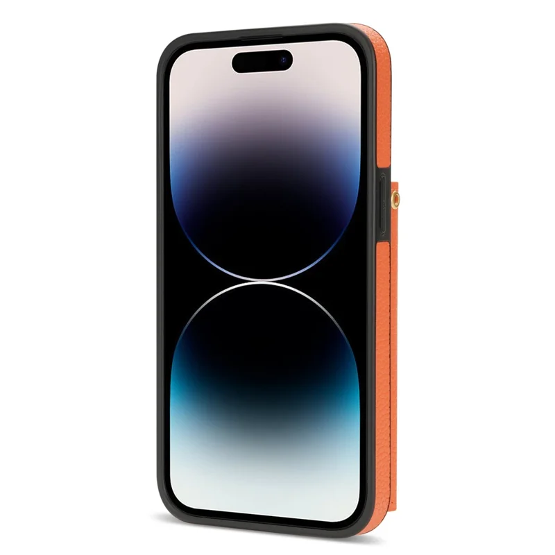 Für iPhone 16 Pro Max Case Kartenfächer PU+TPU Handyhülle mit langem Gurt - Orange