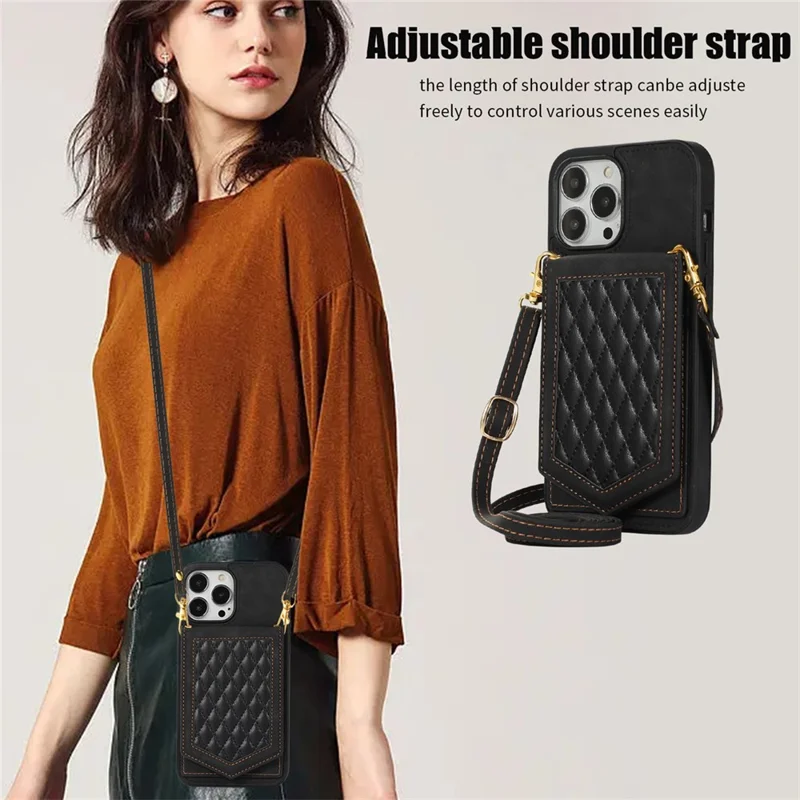 For iPhone 16 Pro Cover TPU Leather Phone Case RFID Blocking Hidden Mirror - Black