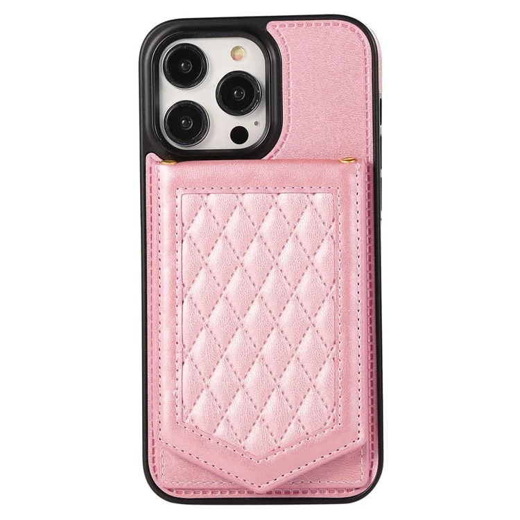 For iPhone 16 Pro Max Case RFID Blocking Hidden Mirror TPU+PU Phone Cover - Rose Gold