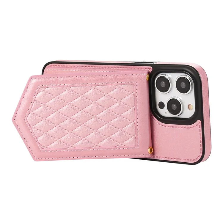 For iPhone 16 Pro Max Case RFID Blocking Hidden Mirror TPU+PU Phone Cover - Rose Gold