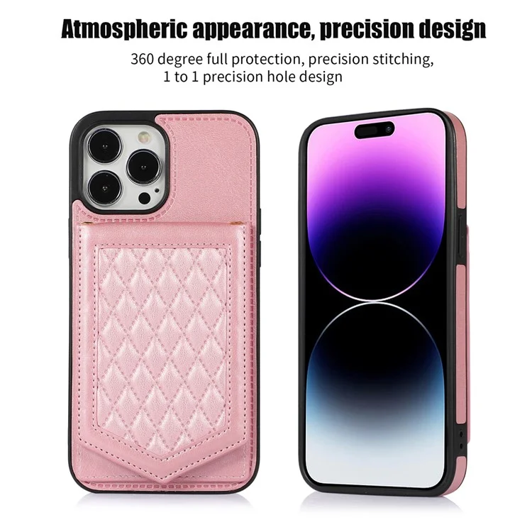 For iPhone 16 Pro Max Case RFID Blocking Hidden Mirror TPU+PU Phone Cover - Rose Gold