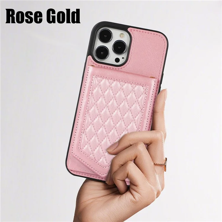 For iPhone 16 Pro Max Case RFID Blocking Hidden Mirror TPU+PU Phone Cover - Rose Gold