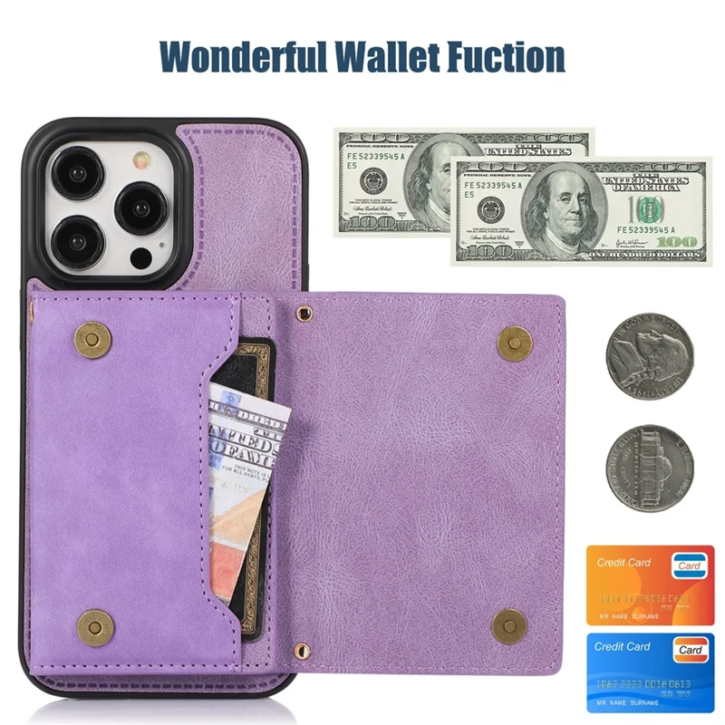 For iPhone 16 Pro Case Wallet RFID Blocking TPU Leather Phone Cover with Lanyard - Purple