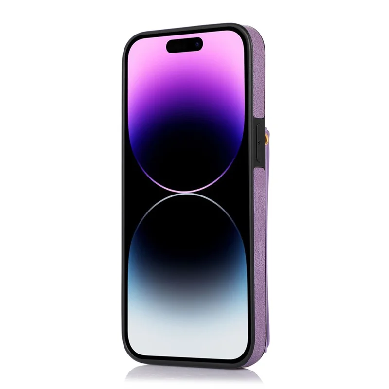 For iPhone 16 Pro Case Wallet RFID Blocking TPU Leather Phone Cover with Lanyard - Purple