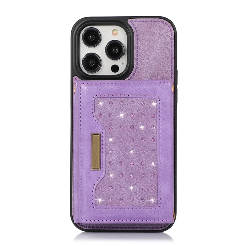 For iPhone 16 Pro Case Wallet RFID Blocking TPU Leather Phone Cover with Lanyard - Purple