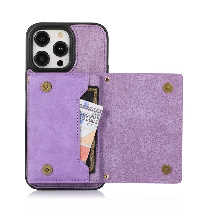 For iPhone 16 Pro Case Wallet RFID Blocking TPU Leather Phone Cover with Lanyard - Purple