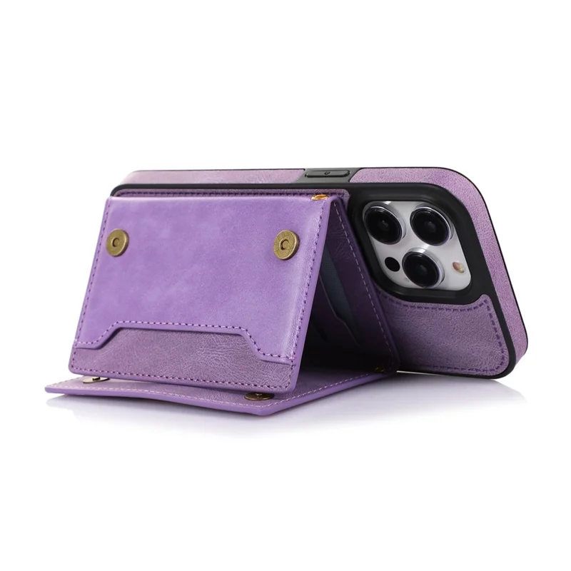 For iPhone 16 Pro Case Wallet RFID Blocking TPU Leather Phone Cover with Lanyard - Purple
